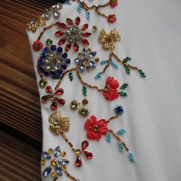 Mac Duggal 55709 Womens White Embellished Sleeve Jersey Wrap Gown - Picture 13 of 16